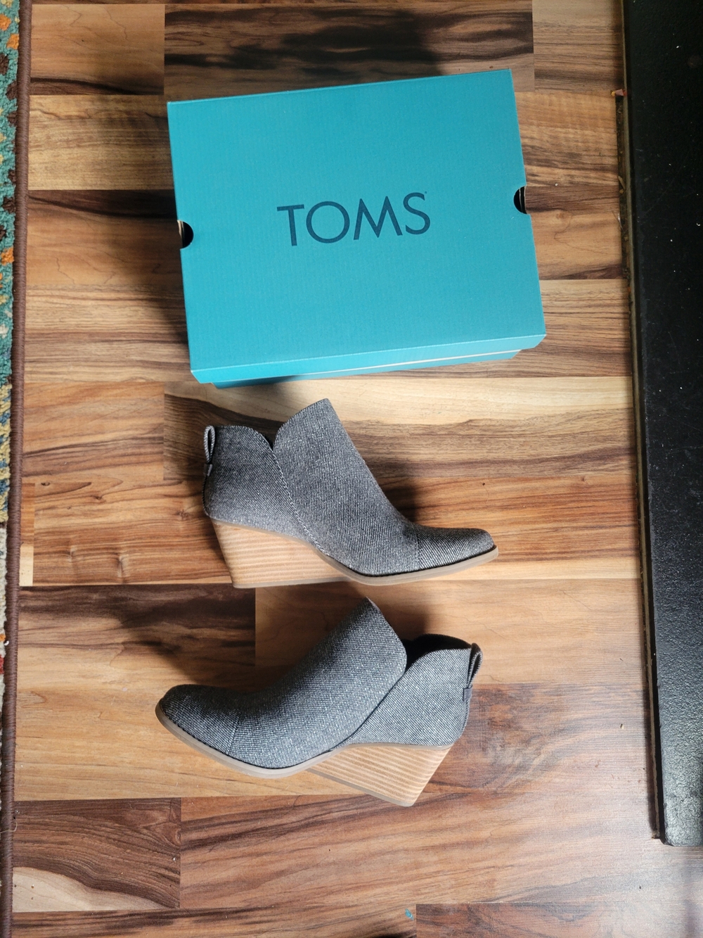 TOMS Gray Fabric Wedge Ankle Booties